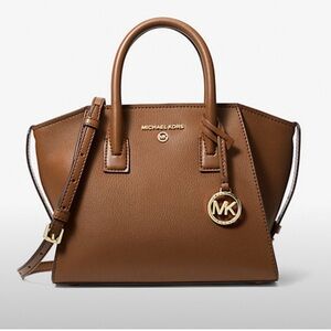 Michael Kors Avril Small Leather Top-Zip Satchel bag Camel Luggage Color NWT